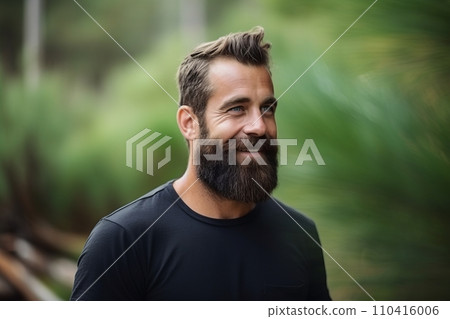 AI-generated content. Portrait of a handsome man with beard and mustache in the park 110416006