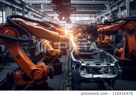 Robots in workshop of automobile plant. Robots in workshop of automobile plant. 110416478