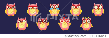 Funny Owlet Bird with Feathers Have Face Emotion Vector Set 110416841