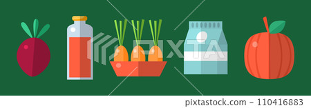 Farm Organic Bio Food Flat Object Vector Set Farm Organic Bio Food Flat Object Vector Set 110416883