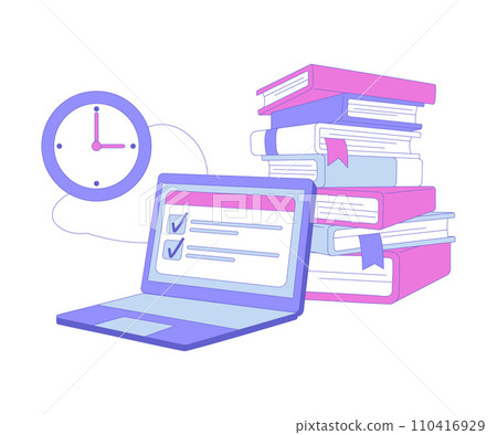 Online Education with Laptop and Pile of Books Vector Illustration 110416929