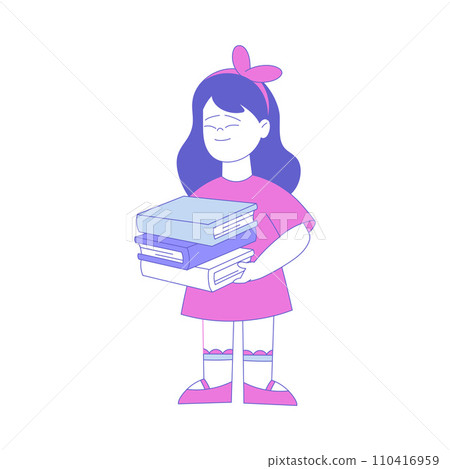 Smiling Girl First Grader Standing Holding Books Vector Illustration Smiling Girl First Grader Standing Holding Books Vector Illustration 110416959