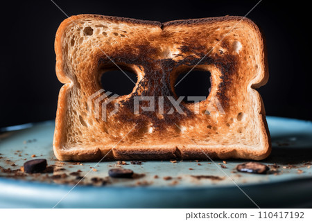 Burnt toast with an angry face expressing the emotion of sadness or sarcasm. Burnt toast with an angry face expressing the emotion of sadness or sarcasm. 110417192