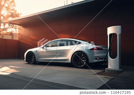 Electric Car on Charging. Charge an Electric Car. Powered car charging station. 110417195