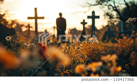 cemetery or graveyard with grave tombstone 110417368
