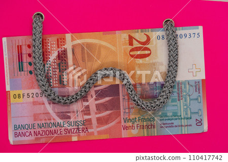 Shopping bag with handle and banknote, to the store for shopping 110417742