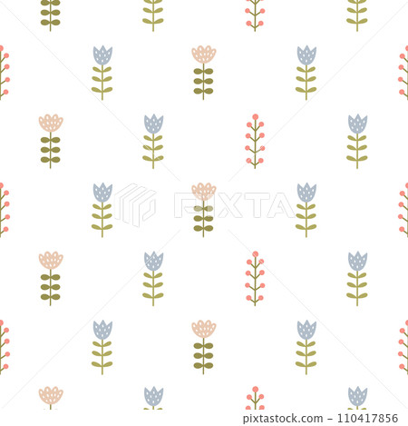 Gentle naive seamless vector pattern with small cute flowers on a white background. 110417856