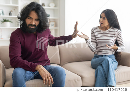 Relationship Problems. Millennial Indian Couple Arguing In Living Room 110417926