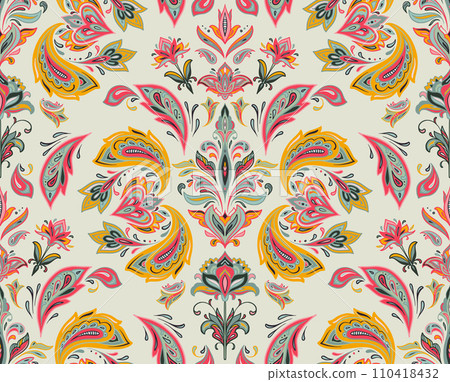 Vector colorful seamless pattern with oriental ornament. Beautiful endless background Vector colorful seamless pattern with oriental ornament. Beautiful endless background 110418432