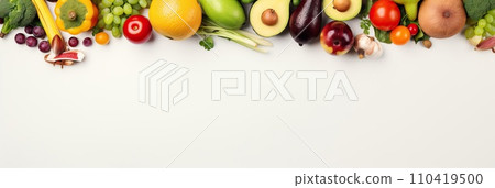Panoramic wide organic healthy food background. Healthy vegan vegetarian food vegetables and fruits, copy space, banner. Food supermarket and clean vegan eating concept. Panoramic wide organic healthy food background. Healthy vegan vegetarian food vegetables and fruits, copy space, banner. Food supermarket and clean vegan eating concept. 110419500