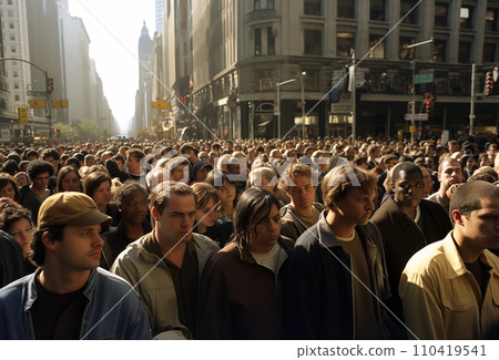 Protest rally in World crisis. Crowds of unemployed people on street during rally. Protest rally in World crisis. Crowds of unemployed people on street during rally. 110419541