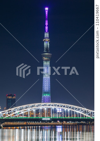 "Tokyo" Illuminated Tokyo Sky Tree and Shirahige Bridge / Night View "Tokyo" Illuminated Tokyo Sky Tree and Shirahige Bridge / Night View 110419667