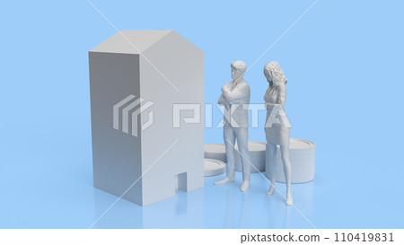 The couple and house for earn concept 3d rendering. The couple and house for earn concept 3d rendering. 110419831