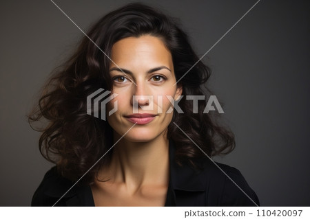 Portrait of a beautiful brunette woman with long curly hair Portrait of a beautiful brunette woman with long curly hair 110420097