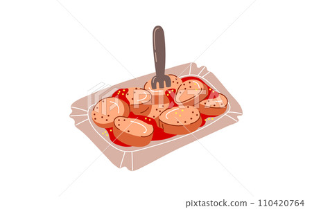 Currywurst german finger food with tomato sauce.Vector illustration Currywurst german finger food with tomato sauce.Vector illustration 110420764