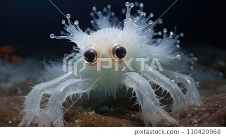 AI-generated content. A white crab with big eyes and a long body, AI 110420968