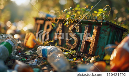 AI-generated content. A trash can sitting on top of a pile of garbage, AI 110421792