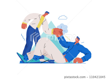 Mutual Support: Helping a fallen person get up -modern flat vector concept illustration of man assisting another man to stand up A metaphor of voluntary, collaborative exchanges of resource, services Mutual Support: Helping a fallen person get up -modern flat vector concept illustration of man assisting another man to stand up A metaphor of voluntary, collaborative exchanges of resource, services 110421845