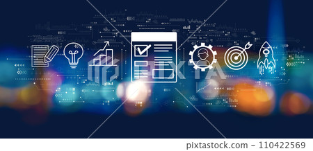 Project management theme with blurred city at night Project management theme with blurred city at night 110422569