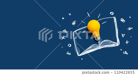 An open book with a lightbulb 110422655