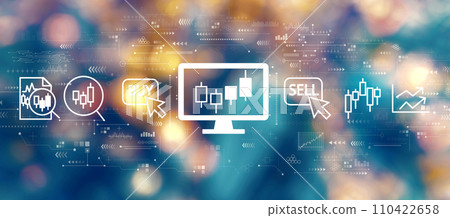 Stock trading theme with blurred city at night Stock trading theme with blurred city at night 110422658