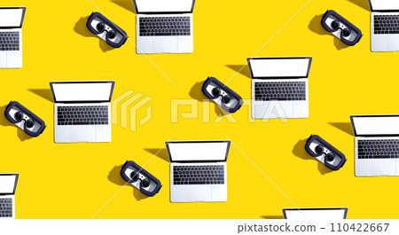 Tech gear theme with vr headset and a laptop 110422667