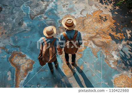 情侶在地圖 AI 影像上行走 110422980