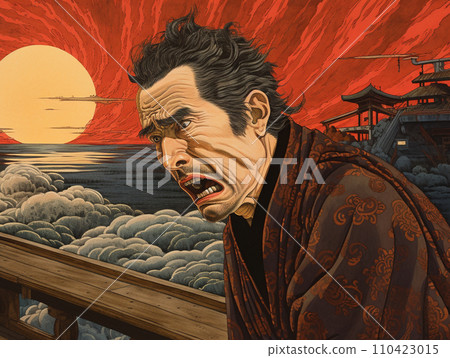 浮世繪風格的插圖，描繪了一個表情驚訝的男人 110423015