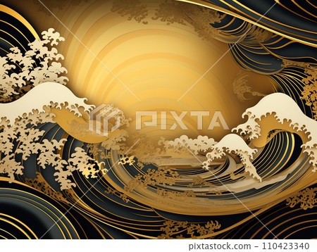 Ukiyo-e style gold folding screen illustration Ukiyo-e style gold folding screen illustration 110423340