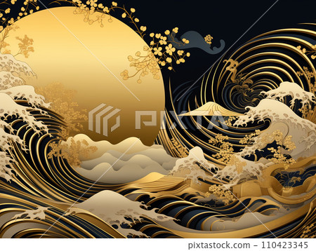 Ukiyo-e style gold folding screen illustration Ukiyo-e style gold folding screen illustration 110423345