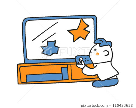 我喜歡在大電視上玩電子遊戲插畫素材 110423638