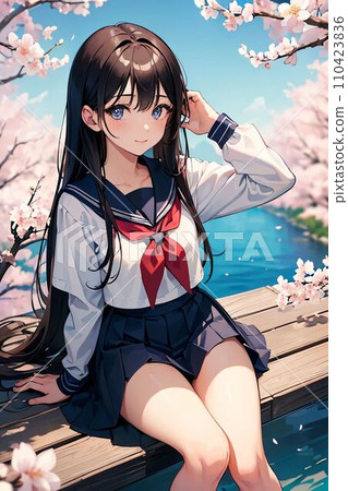 春天與櫻花共舞的女高中生“AI生成圖像” 110423836