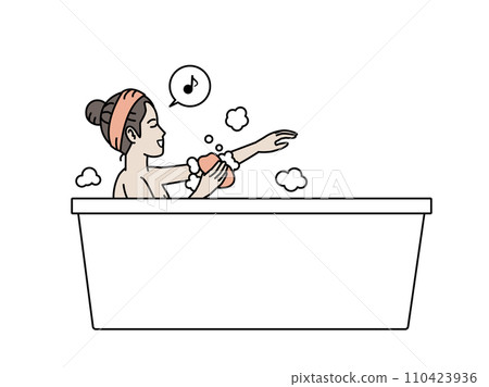 Illustration of a young woman washing her body in the bath 110423936