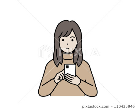 Illustration of a young woman using a smartphone Illustration of a young woman using a smartphone 110423946