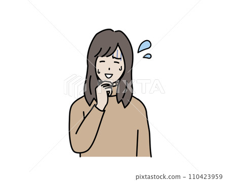 Illustration of a young woman who is upset and smiles bitterly Illustration of a young woman who is upset and smiles bitterly 110423959