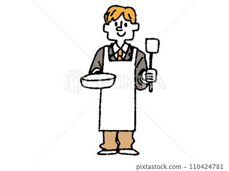 Hand-drawn illustration of a male student in the cooking club Hand-drawn illustration of a male student in the cooking club 110424781