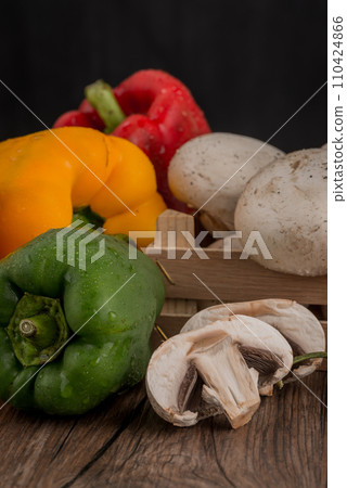 Vegetables on wooden box Vegetables on wooden box 110424866