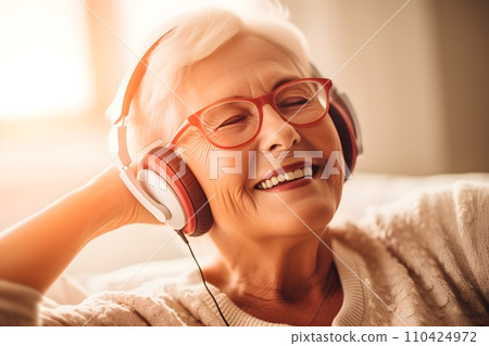 Grandma listening to music with headphones 9 AI generated image 110424972