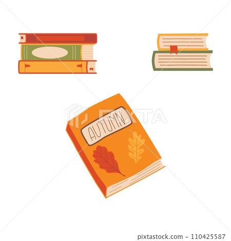Autumn hand drawn clipart collection. Fall season cozy symbols bundle. Autumn seasonal elements - cute flat books. colorful set. Thanksgiving icons. Stock vector designs 110425587