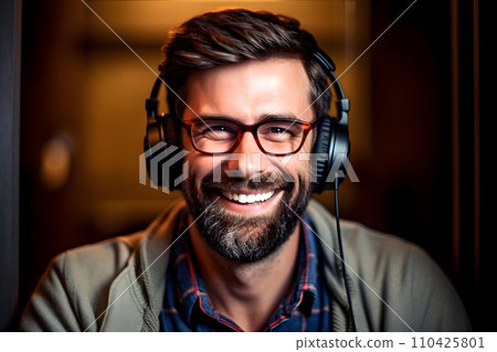 Man listening to music with headphones 21 AI generated image Man listening to music with headphones 21 AI generated image 110425801