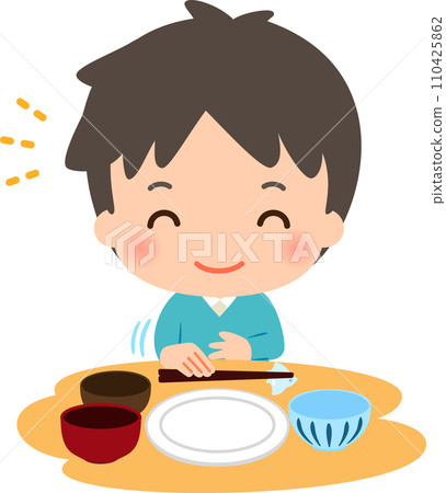 吃完飯後微笑的男人放下筷子 110425862
