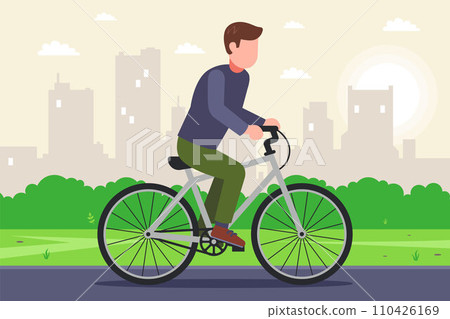 a cyclist rides along the road in the city. 110426169