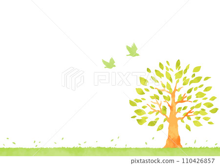 Simple tree and grassland landscape illustration Simple tree and grassland landscape illustration 110426857