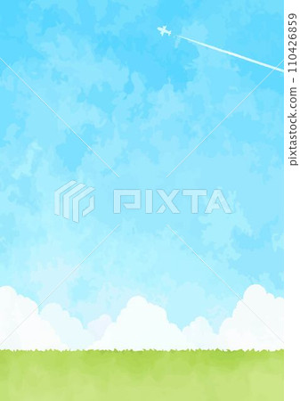 Simple blue sky and grassland background illustration 110426859