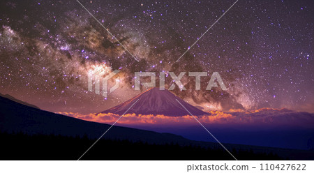 Milky Way Galaxy and Mt. Fuji 110427622
