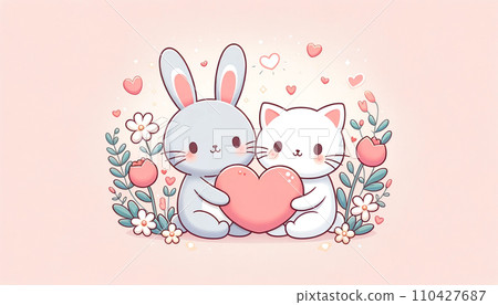 Valentine's Day Rabbit and Cat Valentine's Day Rabbit and Cat 110427687