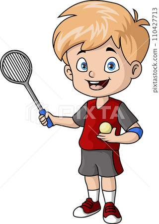 Cute little boy cartoon playing tennis 110427713