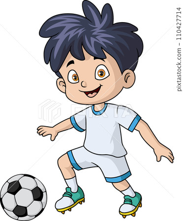 Cute little boy cartoon playing football 110427714