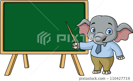 Cute teacher elephant cartoon with blackboard 110427719