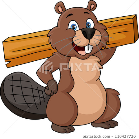 Cute beaver cartoon with wood 110427720
